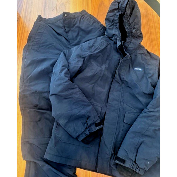 Lands End Grow A-longs Snow & Ski Snowboard Black Pants Jacket Set Medium 10 12 - Picture 1 of 16